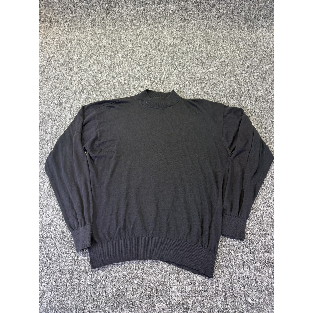 Va Bene Sweater Unisex Large Black Soft Knit Ribbed Trim Silk Mock Neck Skiing